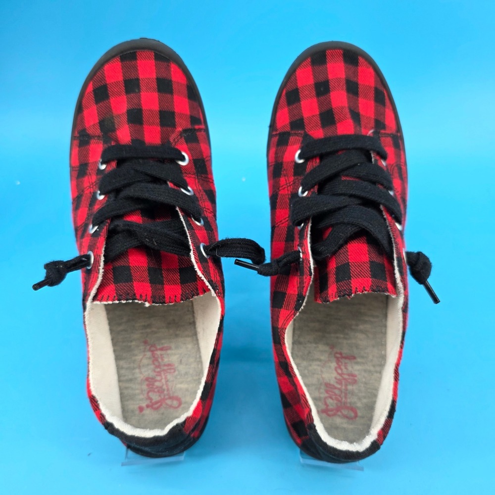 Jellypop Dallas Red Black Buffalo Plaid Low Top Sneakers Womens 9.5M